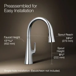 Pull-down kitchen sink faucet with three-function sprayhead