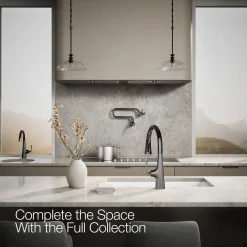 Pull-down kitchen sink faucet with three-function sprayhead