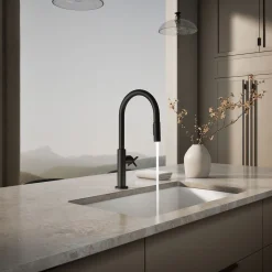 Pull-down kitchen sink faucet with two-function sprayhead