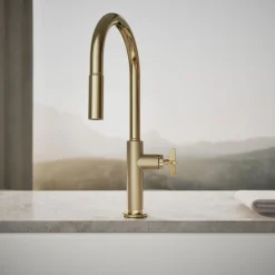 Pull-down kitchen sink faucet with two-function sprayhead