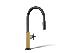 Pull-down kitchen sink faucet with two-function sprayhead