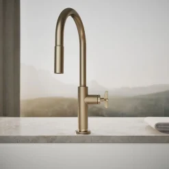 Pull-down kitchen sink faucet with two-function sprayhead