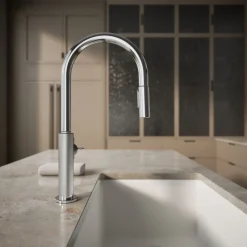 Pull-down kitchen sink faucet with two-function sprayhead