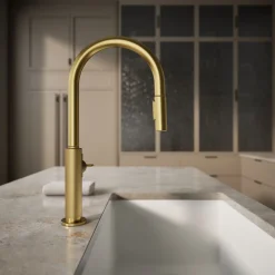 Pull-down kitchen sink faucet with two-function sprayhead