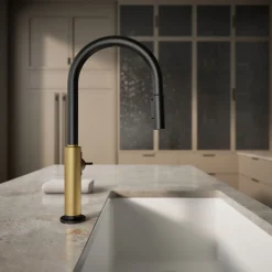 Pull-down kitchen sink faucet with two-function sprayhead
