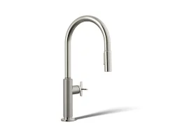 Pull-down kitchen sink faucet with two-function sprayhead