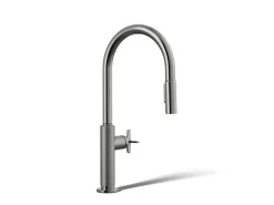 Pull-down kitchen sink faucet with two-function sprayhead