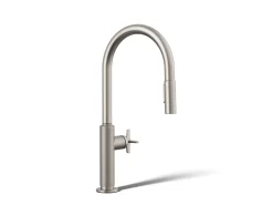 Pull-down kitchen sink faucet with two-function sprayhead