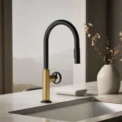 Pull-down kitchen sink faucet with two-function sprayhead
