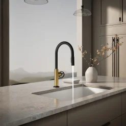 Pull-down kitchen sink faucet with two-function sprayhead
