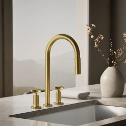 Pull-down kitchen sink faucet with two-function sprayhead