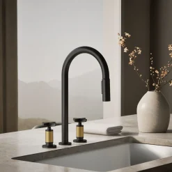 Pull-down kitchen sink faucet with two-function sprayhead