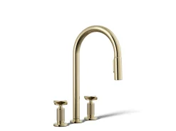 Pull-down kitchen sink faucet with two-function sprayhead