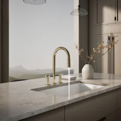 Pull-down kitchen sink faucet with two-function sprayhead