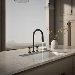 Pull-down kitchen sink faucet with two-function sprayhead