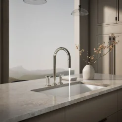 Pull-down kitchen sink faucet with two-function sprayhead