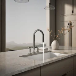 Pull-down kitchen sink faucet with two-function sprayhead