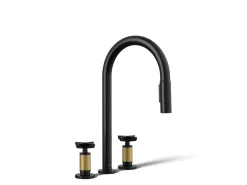 Pull-down kitchen sink faucet with two-function sprayhead