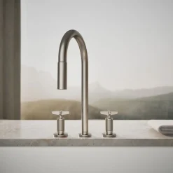 Pull-down kitchen sink faucet with two-function sprayhead