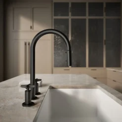 Pull-down kitchen sink faucet with two-function sprayhead