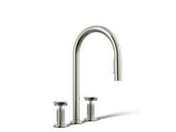 Pull-down kitchen sink faucet with two-function sprayhead