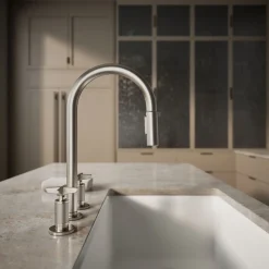 Pull-down kitchen sink faucet with two-function sprayhead