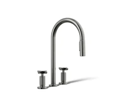 Pull-down kitchen sink faucet with two-function sprayhead