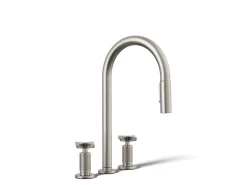 Pull-down kitchen sink faucet with two-function sprayhead