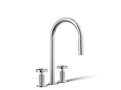Pull-down kitchen sink faucet with two-function sprayhead