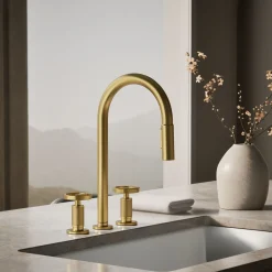 Pull-down kitchen sink faucet with two-function sprayhead