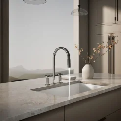 Pull-down kitchen sink faucet with two-function sprayhead