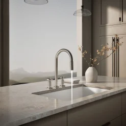 Pull-down kitchen sink faucet with two-function sprayhead