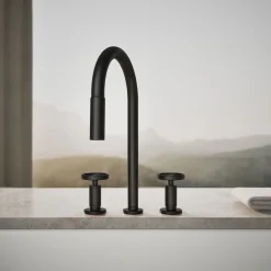 Pull-down kitchen sink faucet with two-function sprayhead