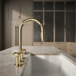 Pull-down kitchen sink faucet with two-function sprayhead