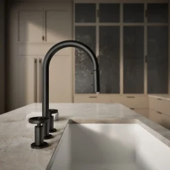 Pull-down kitchen sink faucet with two-function sprayhead