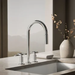 Pull-down kitchen sink faucet with two-function sprayhead