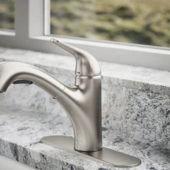 Pull-out kitchen sink faucet with two-function sprayhead