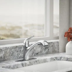 Pull-out kitchen sink faucet with two-function sprayhead