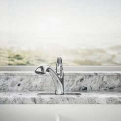 Pull-out kitchen sink faucet with two-function sprayhead
