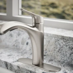 Pull-out kitchen sink faucet with two-function sprayhead