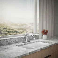 Pull-out kitchen sink faucet with two-function sprayhead