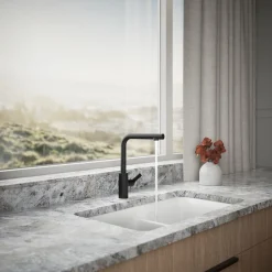 Pull-out kitchen sink faucet with two-function sprayhead