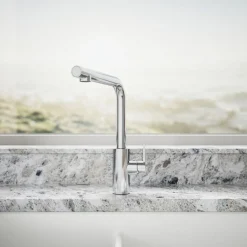 Pull-out kitchen sink faucet with two-function sprayhead