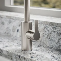 Pull-out kitchen sink faucet with two-function sprayhead