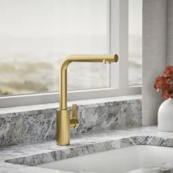 Pull-out kitchen sink faucet with two-function sprayhead