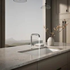 Pull-out kitchen sink faucet with three-function sprayhead