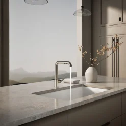 Pull-out kitchen sink faucet with three-function sprayhead