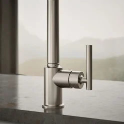 Pull-out kitchen sink faucet with three-function sprayhead