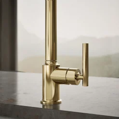Pull-out kitchen sink faucet with three-function sprayhead