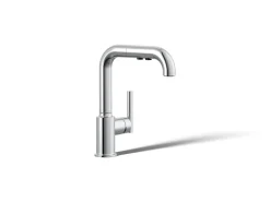 Pull-out kitchen sink faucet with three-function sprayhead